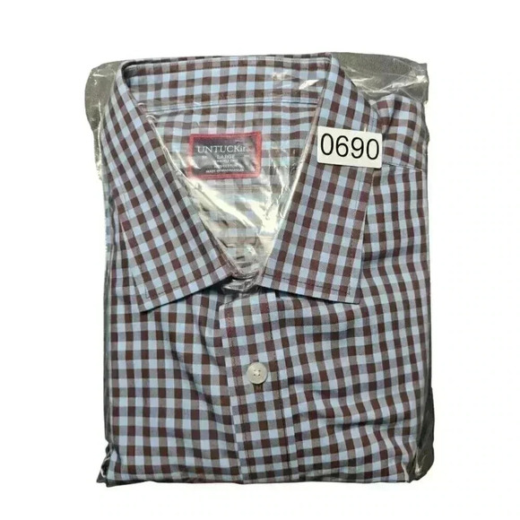 Untuckit Long Sleeve Button Front Shirt Gingham Check Performance Nylon L Men’s - Picture 11 of 11